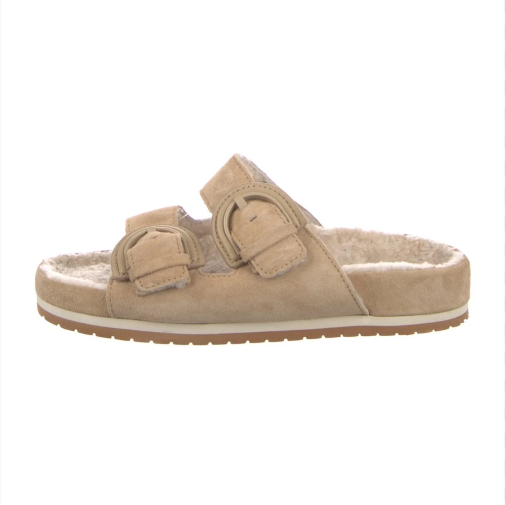 Vince Glyn Genuine Shearling Lined Slide Sandal Tan Suede Women's 8